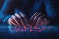 Hands Typing on a Futuristic Digital Interface with Colorful Data Visualization Royalty Free Stock Photo
