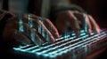 Hands Typing on Glowing Keyboard with Falling Digital Data Royalty Free Stock Photo