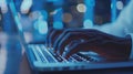 Hands Typing on Illuminated Laptop.AI generated image Royalty Free Stock Photo
