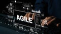 Hands Typing on a Keyboard with Agile Text and Digital Graphics for Project Management and Workflow Optimization Royalty Free Stock Photo