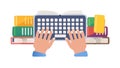 Hands Typing on Keyboard with Books, Comprehensive Digital Learning, vector design Generative AI Royalty Free Stock Photo
