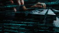 Hands Typing on Keyboard with Code and Data Stream in Background, Computer Programming, Software Development, Technology Royalty Free Stock Photo