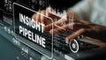 Hands Typing on Keyboard with Data Analytics Graphics and Insight Pipeline Concept for Business Intelligence and Royalty Free Stock Photo