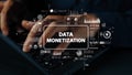 Hands Typing on Keyboard with Data Monetization Graphics and Analytics Visualization Concept. Asymptotic smart data Royalty Free Stock Photo