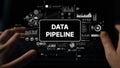 Hands Typing on Keyboard with Data Pipeline Concept and Visualization Graphics for Digital Analytics and Business Royalty Free Stock Photo