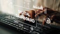 Hands Typing on Keyboard with Digital Dashboard Interface Displaying Data Analytics and Visualizations. Asymptotic smart Royalty Free Stock Photo