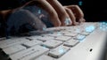Hands Typing on Keyboard with Digital Interface and Technology Icons, Representing Connectivity and Modern Communication Royalty Free Stock Photo