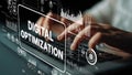 Hands Typing on a Keyboard with Digital Optimization Concept and Data Charts for Business Growth and Analysis Royalty Free Stock Photo