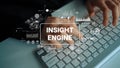 Hands Typing on Keyboard with Insight Engine Graphics and Data Visualization Concepts for Digital Analytics. Asymptotic Royalty Free Stock Photo