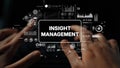 Hands Typing on a Keyboard with Insight Management Concept and Data Visualization Elements on Screen. Asymptotic smart Royalty Free Stock Photo