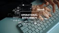 Hands Typing on Keyboard with Operational Efficiency Graphics and Data Analysis Elements in Modern Office Setting Royalty Free Stock Photo