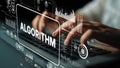 Hands Typing on Keyboard with Overlay of Digital Algorithm Graphics in Data Analysis Concept. Asymptotic smart data Royalty Free Stock Photo