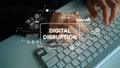 Hands Typing on Keyboard with Overlay Graphics Representing Digital Disruption and Innovation in Technology. Asymptotic Royalty Free Stock Photo