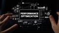 Hands Typing on Keyboard with Performance Optimization Graphics Displayed in Background for Digital Analytics and Data Royalty Free Stock Photo