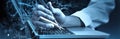 Hands typing on keyboard. Programming online database. Data processing center concept. Royalty Free Stock Photo
