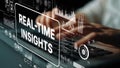 Hands Typing on Keyboard with Real-Time Insights Graphics and Data Analytics Visuals in Background. Asymptotic smart Royalty Free Stock Photo