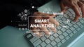 Hands Typing on Keyboard with Smart Analytics Graphics Overlay for Data Analysis and Business Intelligence Purposes Royalty Free Stock Photo