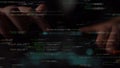 Hands Typing on Keyboard Surrounded by Streaming Code Snippets and Programming Syntax in a Dark Environment Capturing Royalty Free Stock Photo