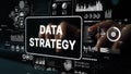 Hands Typing on Keyboard with Virtual Data Strategy Interface Displaying Graphs and Analytics for Business Insights Royalty Free Stock Photo