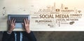 Hands Typing on a Laptop Creating Content for Social Media Platforms with Networking and Engagement Elements Represented Royalty Free Stock Photo