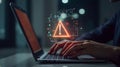 Hands Typing on Laptop with Digital Warning Sign for Cybersecurity Royalty Free Stock Photo