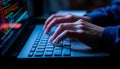 Hands typing laptop keyboard close,up working coding programming business tech job use. Stock Photo, Generative AI