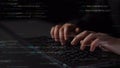 Hands Typing on Laptop Keyboard with Coding Elements in Background, Programming Language Syntax and Expressions, Digital Royalty Free Stock Photo