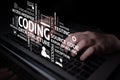 Hands Typing on Laptop Keyboard with Coding Words and Concepts for Software Development and Programming in Modern Royalty Free Stock Photo
