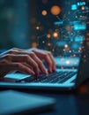 Hands typing on laptop keyboard. Cyber security concept. Network safety. Data protection. Hacker attacks, data encryption. Royalty Free Stock Photo