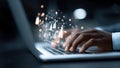 Hands typing on laptop keyboard with data analysis interface concept Royalty Free Stock Photo