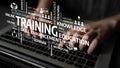 Hands Typing on Laptop Keyboard with Education and Training Concept, Skill Enhancement, Knowledge Development, E Royalty Free Stock Photo