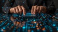Hands Typing on Smartphone with Digital Data Overlay Royalty Free Stock Photo