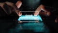 Hands Typing on Smartphone with Overlay Text SAAS Software as a Service on Digital Background for Technology Concepts Royalty Free Stock Photo
