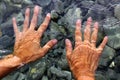 Hands underwater river water wavy shapes Royalty Free Stock Photo