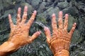 Hands underwater river water wavy shapes