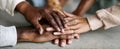 The Hands of Unity Coming Together in a Circle of Support and Friendship..AI generated image Royalty Free Stock Photo
