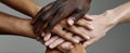The Hands of Unity Demonstrating Togetherness and Diversity in Collaboration.AI generated image Royalty Free Stock Photo