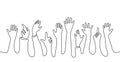 Hands crowd continuous line vector illustration