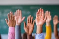 Hands Up in Class - Students Eager to Learn Royalty Free Stock Photo