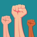 Hands up fist , concept for Protest, strength, freedom, revolution, rebel, revolt  illustration Royalty Free Stock Photo