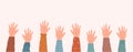 Hands up flat style vector illustration. Protest, greeting, voting or collaboration concept banner Royalty Free Stock Photo