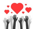 Hands up with hearts like volunteers charity