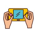 hands user with Portable video game console Royalty Free Stock Photo