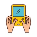 hands user with Portable video game console Royalty Free Stock Photo