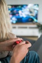 Hands using game controller. Playing video games Royalty Free Stock Photo
