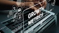 Hands Using Laptop with Data and Growth Metrics Visualization for Business Analysis in Digital Environment. Asymptotic Royalty Free Stock Photo