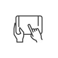 Hands using tablet line icon