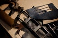 Crafting Leather Accessories Using Various Tools and Materials Royalty Free Stock Photo