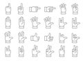 Hands vector line icons set. Hand gestures, signals. Editable stroke