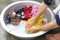 Hands wash stain of dirty clothes Royalty Free Stock Photo